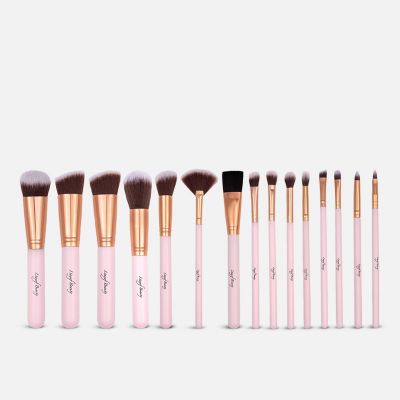 Makeup Pouch With 15 Brushes - Pink