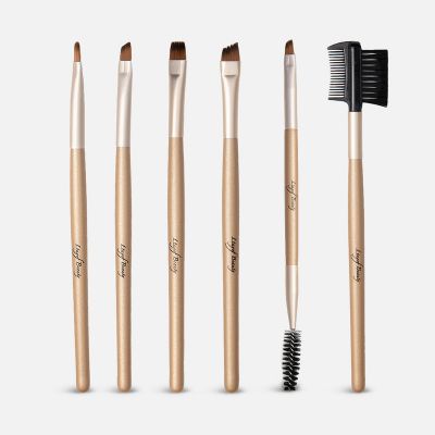 Makeup Pouch With 6 Brushes - Brown