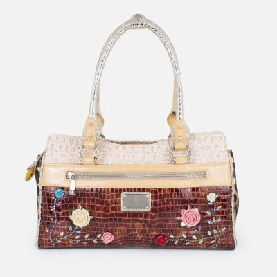 Swarovski Crystal Leather Handbag - Brown