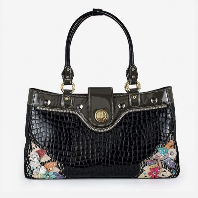 Swarovski Crystal Leather Handbag - Black