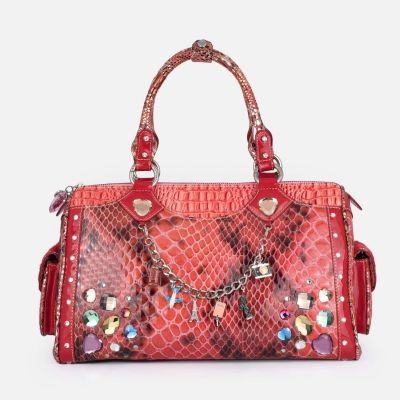 Swarovski Crystal Leather Handbag - Red