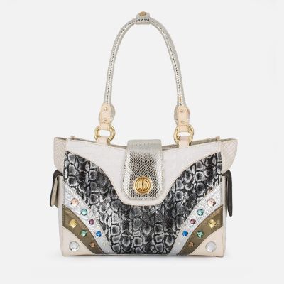 Swarovski Crystal Leather Handbag - Silver