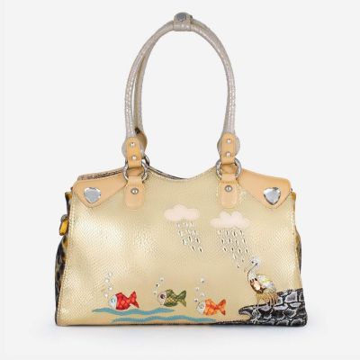 Swarovski Crystal Leather Handbag - Beige
