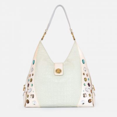 Swarovski Crystal Leather Handbag - White
