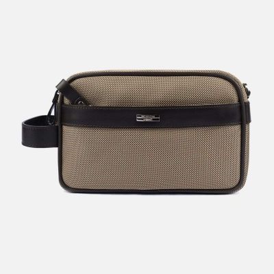 Beige Single Zip With Front Pocket Travel Toiletry