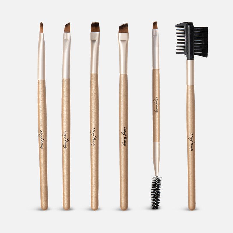 Makeup Pouch With 6 Brushes - Brown