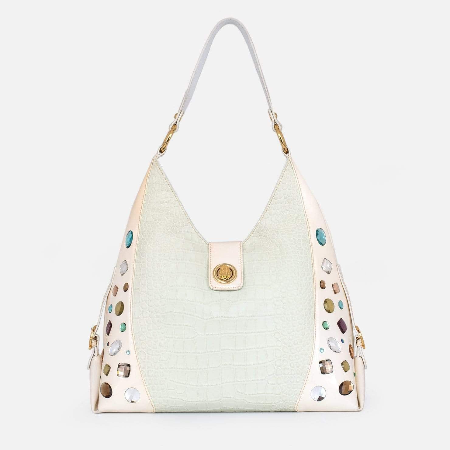 Swarovski Crystal Leather Handbag - White