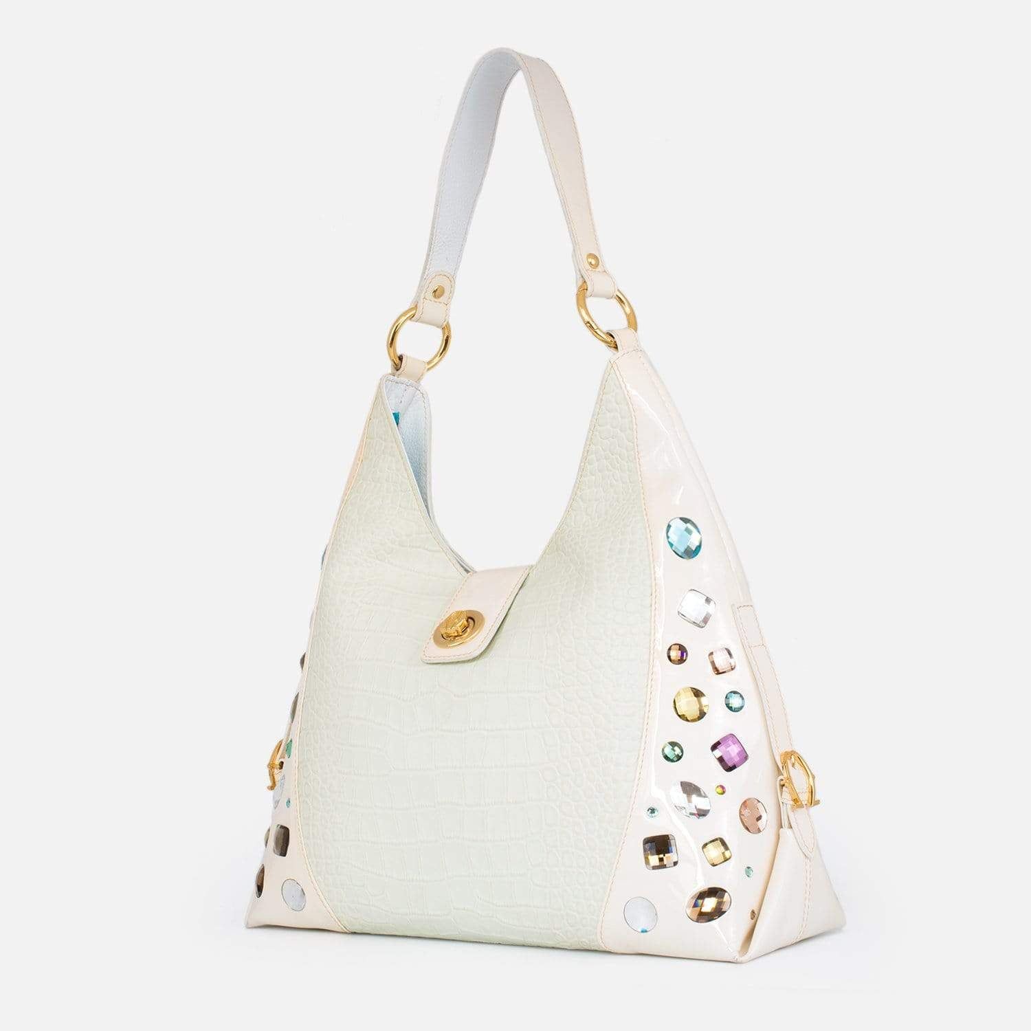 Swarovski Crystal Leather Handbag - White