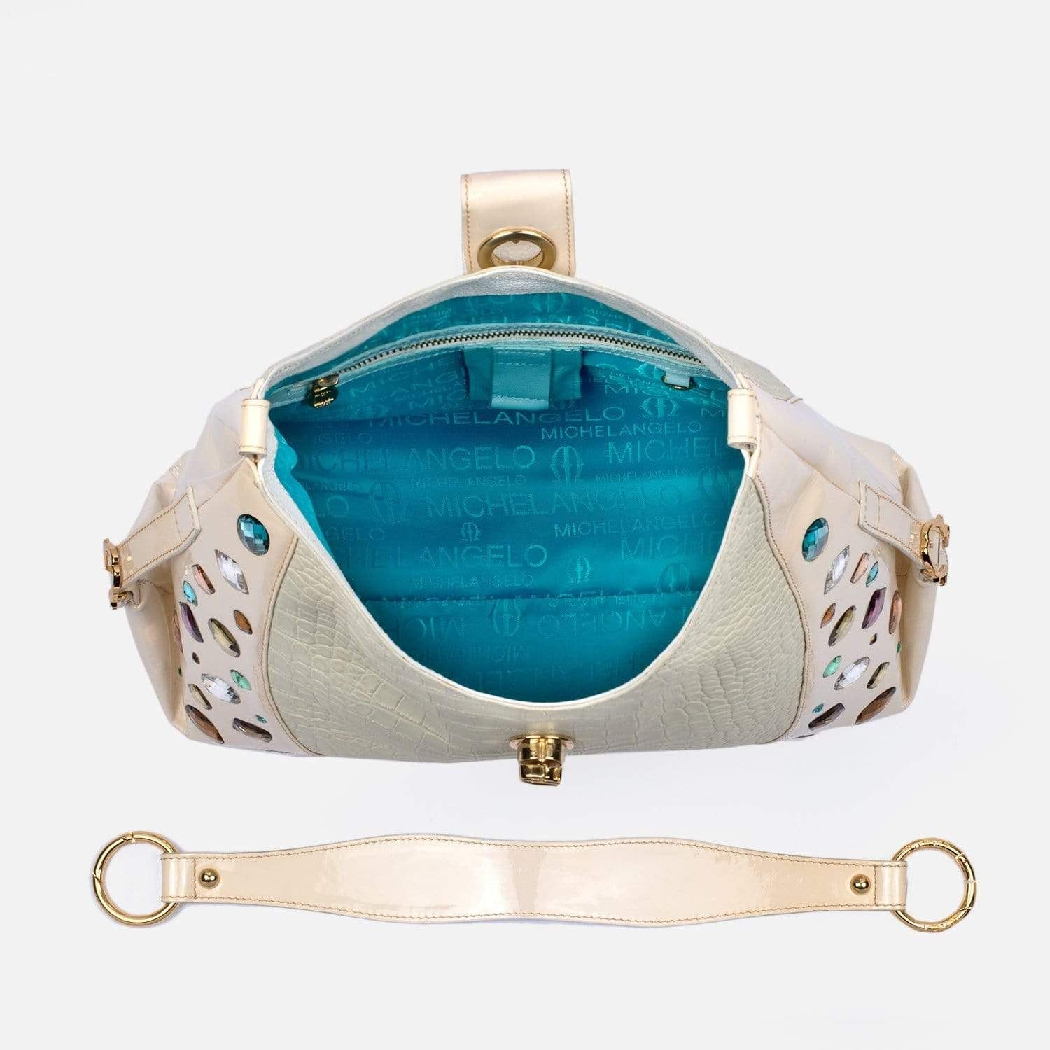 Swarovski Crystal Leather Handbag - White