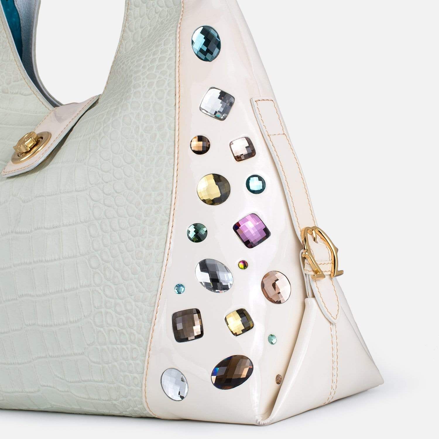 Swarovski Crystal Leather Handbag - White